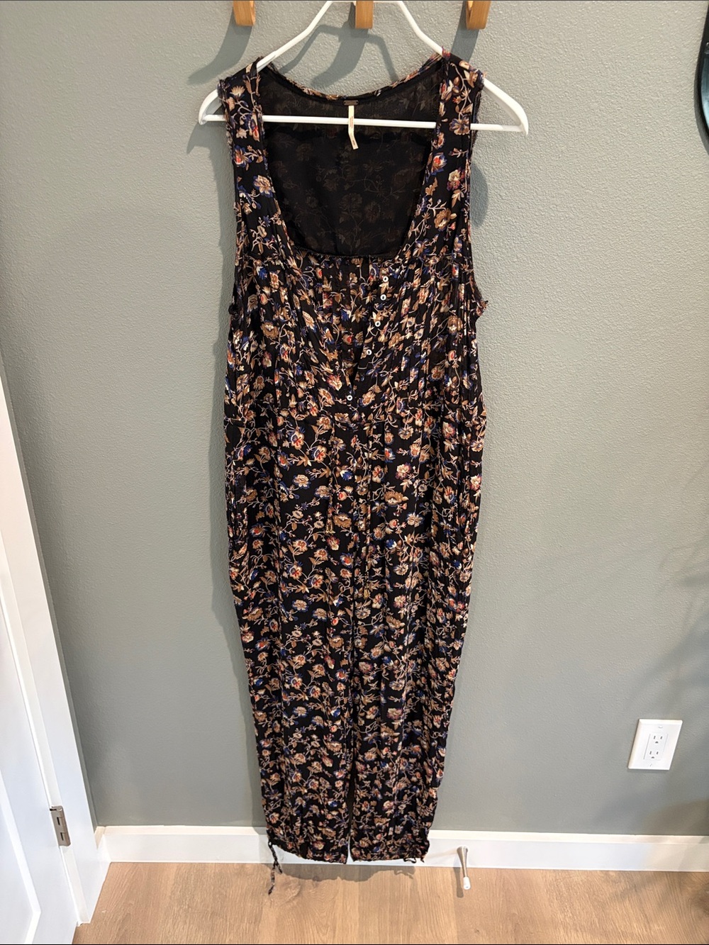 Free People Black Floral Sleeveless Jumpsuit